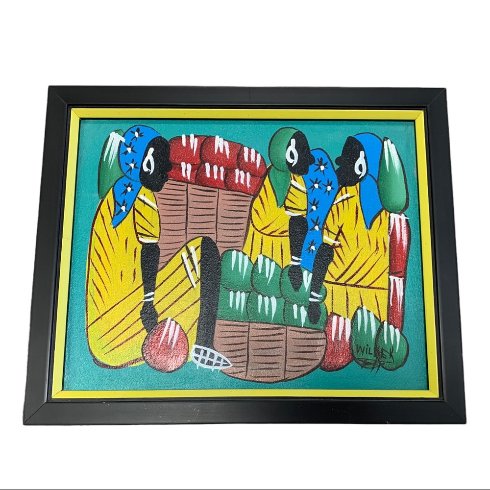 Studio Artist Painting Depicting African Villagers Framed & Signed